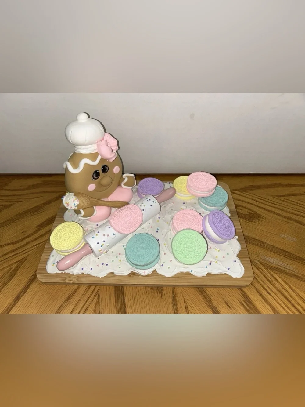Pastel Fake Gingerbread Cookie Baker Dessert Board Display Handmade